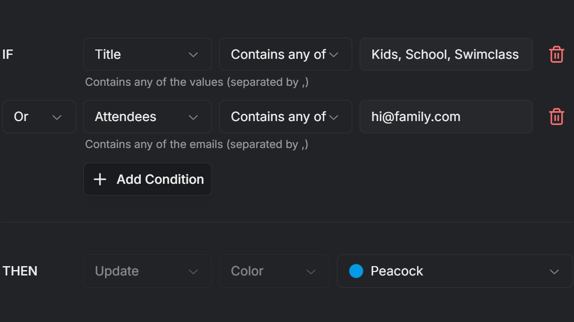 Automation rules interface showing IF/THEN conditions